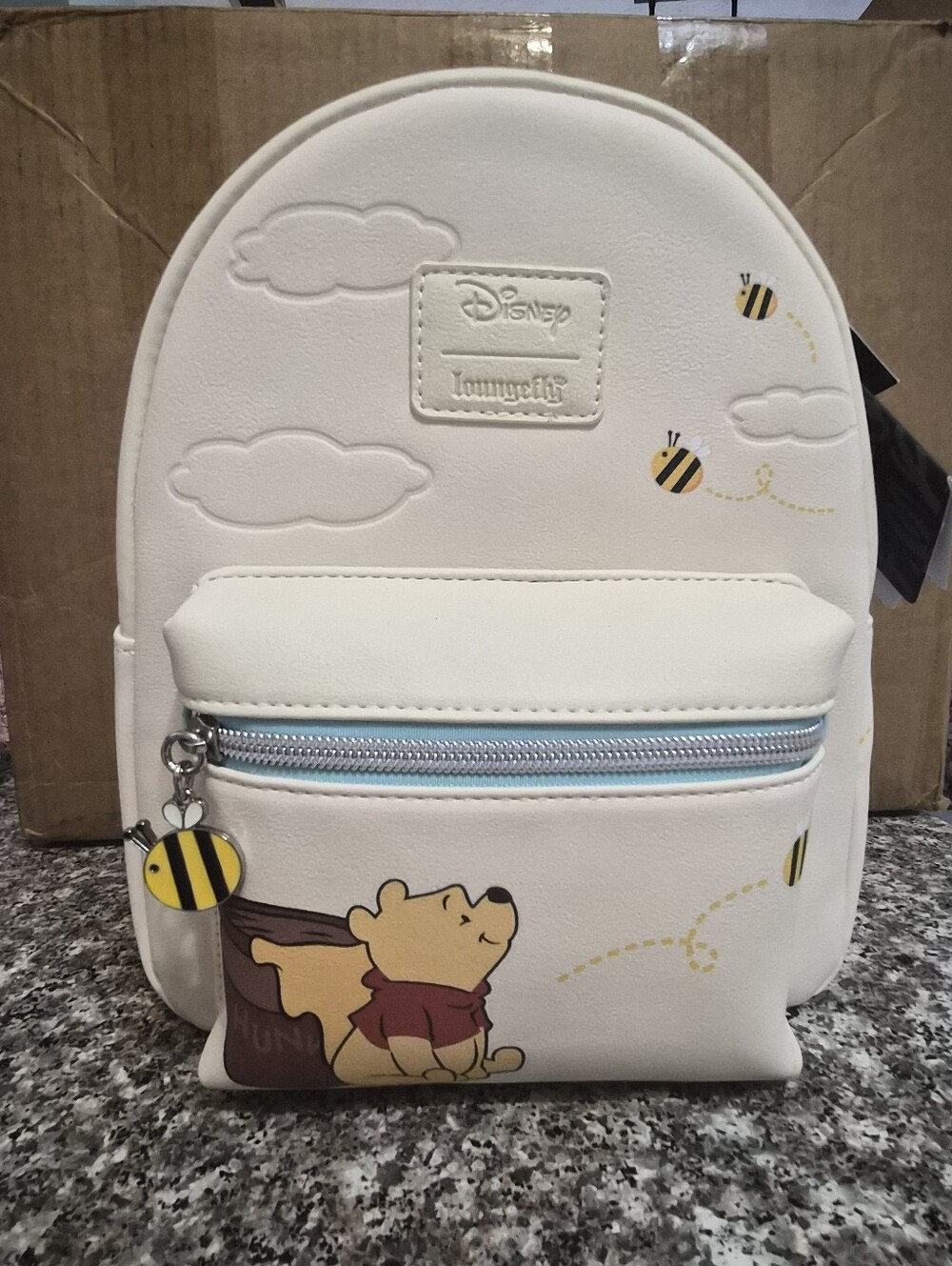 Loungefly White Winnie the Pooh Backpack with Yellow Bee Charm